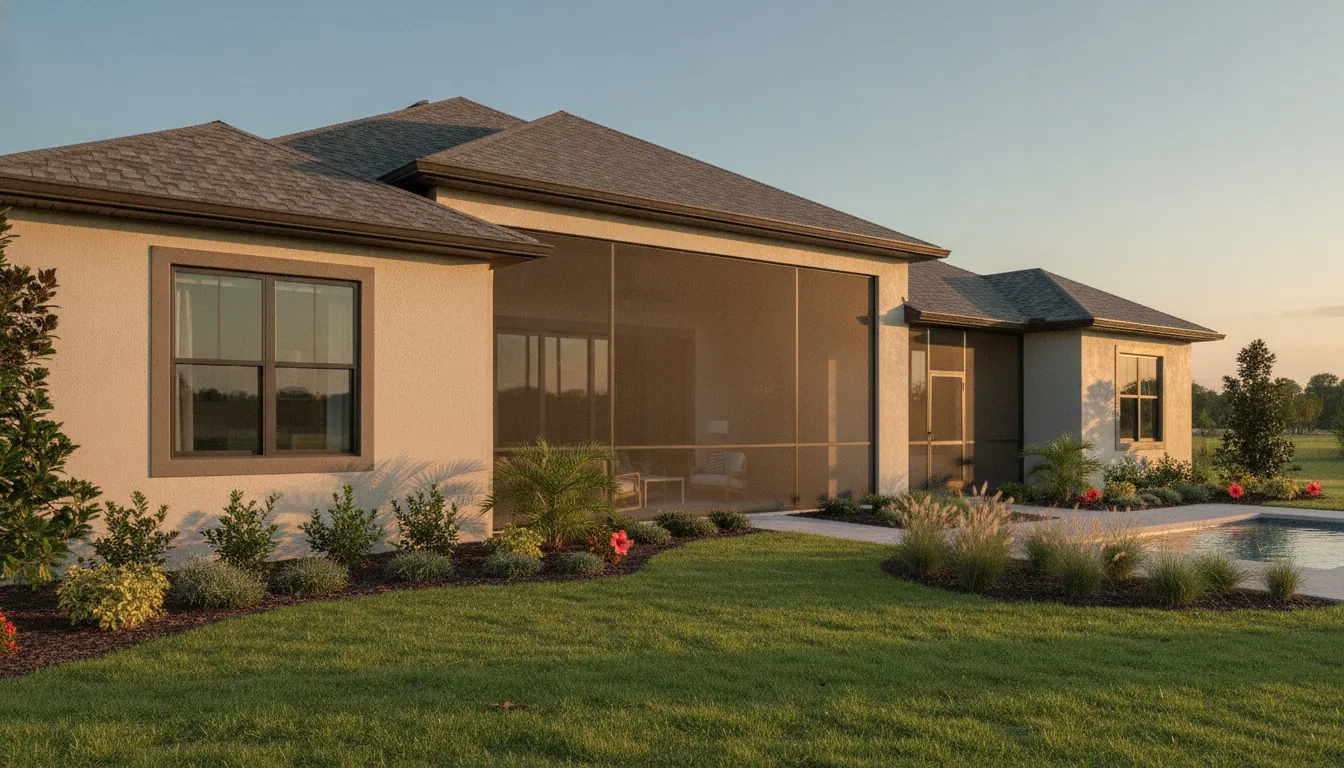 Exterior sliding glass door opening to a bright Florida lanai